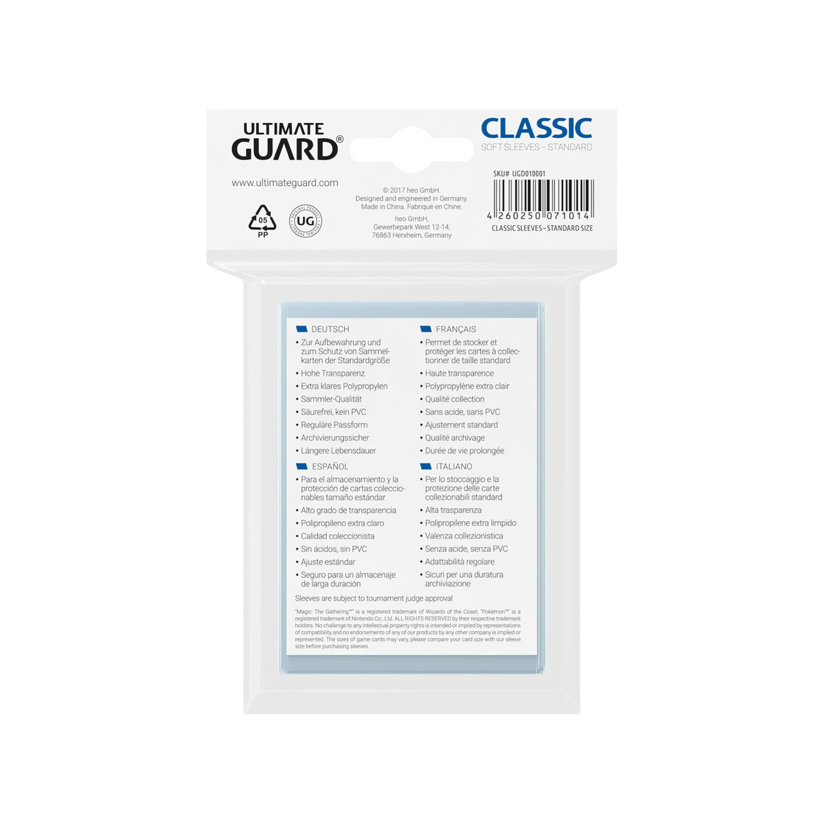 Fundas Classic Transparentes Ultimate Guard - Pack 100 UDS